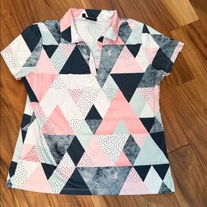 Chic Geometric Button Down Shirt in Pink and Black